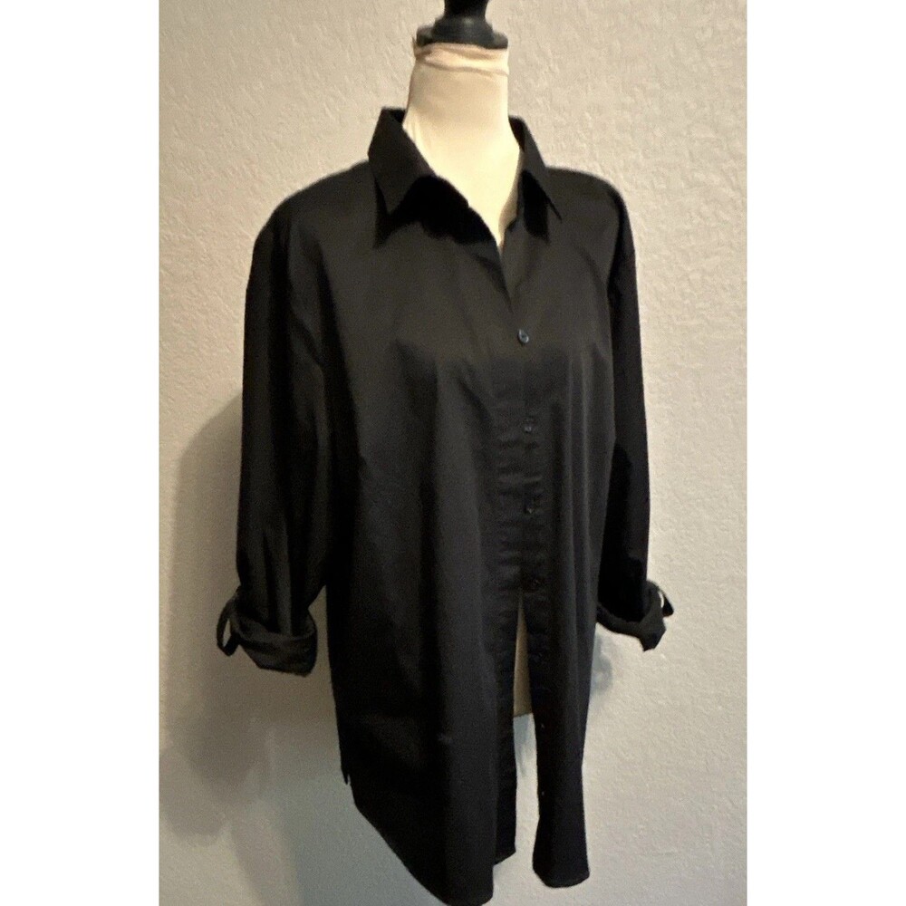 Chico's Women's Black  Button-Up Tunic 3/4 Sleeve Casual Layering XL
